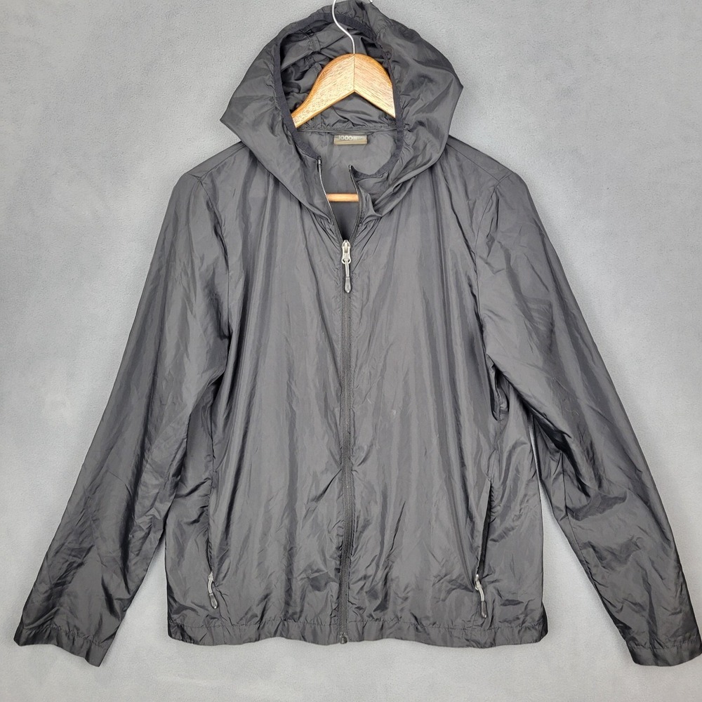 Cool Windbreaker Jacket Men's Medium Black Pockets Long Sleeve Full Zip‎ Hooded
